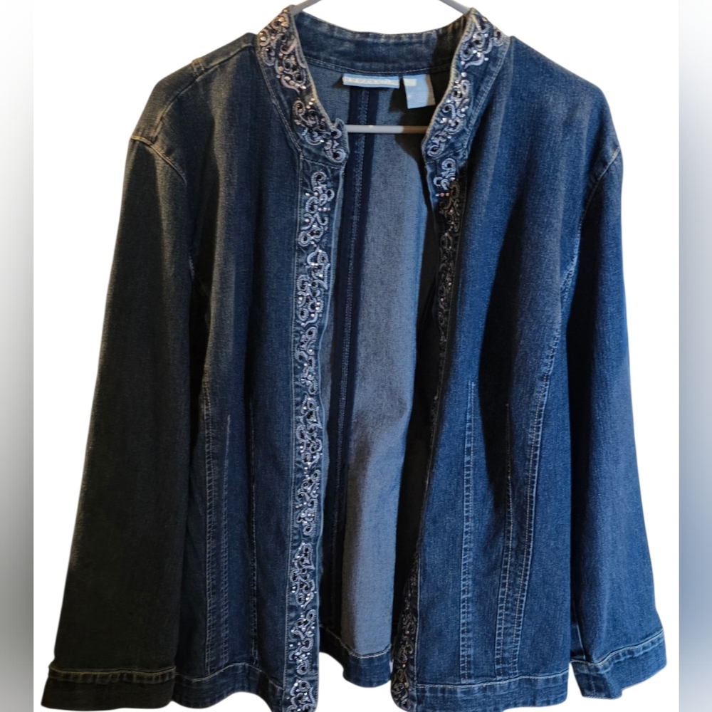 Classy Embroidered Silver Trim Denim Jacket XL